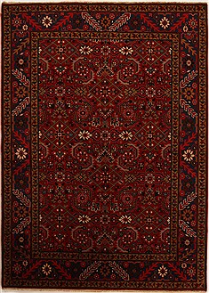 Indian Karajeh Red Rectangle 6x9 ft Wool Carpet 14161
