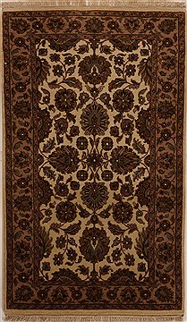 Indian Agra Beige Rectangle 3x5 ft Wool Carpet 14190