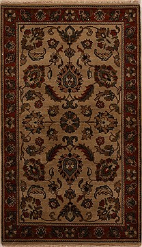 Agra Beige Hand Knotted 3'1" X 5'3"  Area Rug 251-14212