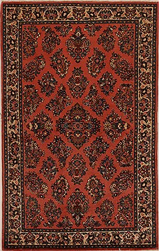 Persian sarouk Red Rectangle 5x7 ft Wool Carpet 14352