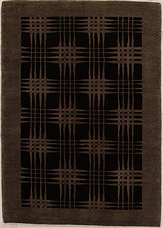 Pakistani Pishavar Black Rectangle 5x7 ft Wool Carpet 14486