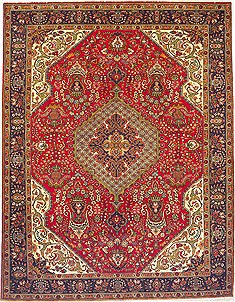 Persian Tabriz Red Rectangle 10x13 ft Wool Carpet 14738