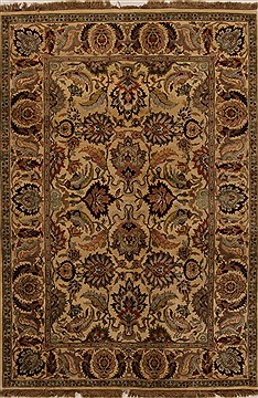 Indian Jaipur Beige Rectangle 6x9 ft Wool Carpet 14927