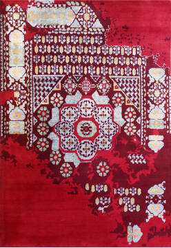 Indian Mamluk Red Rectangle 7x10 ft Bamboo Silk Carpet 140045