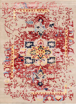 Indian Heriz Multicolor Rectangle 10x14 ft Bamboo Silk Carpet 140048