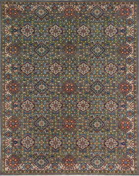 Afghan Chobi Green Rectangle 8x10 ft Wool Carpet 140455