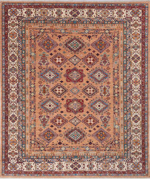 Afghan Kazak Orange Rectangle 8x11 ft Wool Carpet 143431