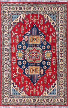 Kazak Red Hand Knotted 3'10" X 5'10"  Area Rug 700-143536