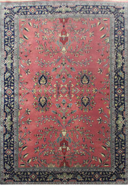 Indian Sarouk Red Rectangle 6x9 ft Wool Carpet 144899