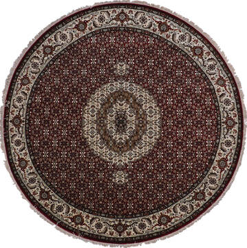 Indian Mahi Red Round 7 to 8 ft Wool and Viscose Carpet 145049