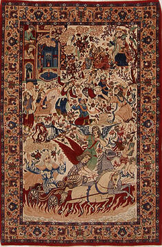 Isfahan Red Hand Knotted 3'4" X 5'2"  Area Rug 254-145125