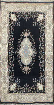 Indian Kashan Black Rectangle 3x5 ft Wool Carpet 145200