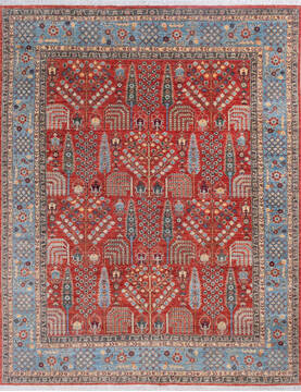 Afghan Chobi Red Rectangle 8x10 ft Wool Carpet 145376