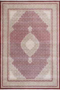 Indian Mahi Red Rectangle 7x10 ft Wool and Silk Carpet 145538