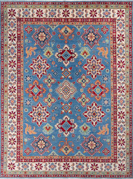 Afghan Kazak Blue Rectangle 9x12 ft Wool Carpet 146038