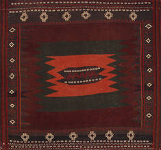 Kilim Red Square Hand Knotted 4'3" X 4'8"  Area Rug 254-147151