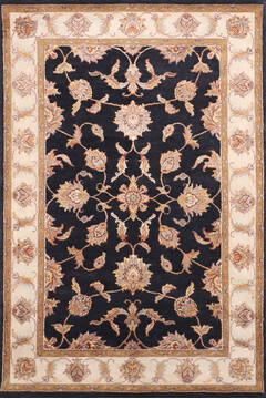 Indian Jaipur Black Rectangle 4x6 ft Wool and Raised Silk Carpet 147204