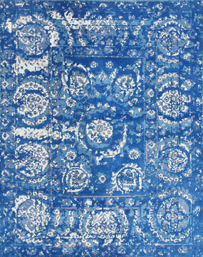 Indian Modern Blue Rectangle 8x10 ft Wool and Silk Carpet 147330