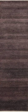 Modern-Contemporary Black Runner Hand Knotted 2'6" X 10'0"  Area Rug 254-147381