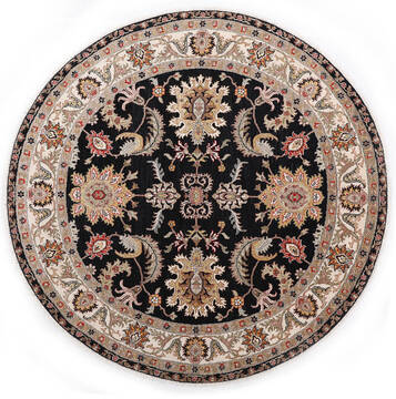Indian Ziegler Black Round 5 to 6 ft Wool Carpet 147500