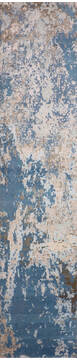 Indian Jaipur Blue Runner 10 to 12 ft Wool and Raised Silk Carpet 147566