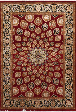 Indian Jaipur Red Rectangle 4x6 ft Wool and Raised Silk Carpet 147782