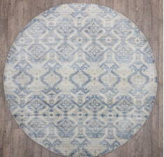 Indian Jaipur Grey Round 7 to 8 ft Wool and Raised Silk Carpet 147993