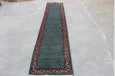 Indian vintage Green Runner 10 to 12 ft Wool Carpet 148051