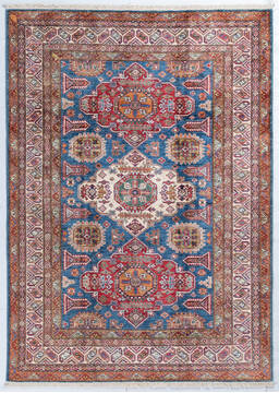 Afghan Kazak Light Blue Rectangle 5x7 ft Wool Carpet 148146