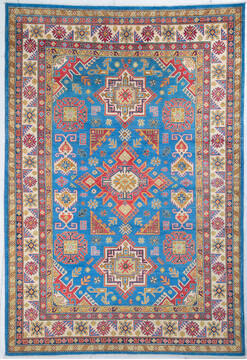 Afghan Kazak Light Blue Rectangle 7x10 ft Wool Carpet 148159