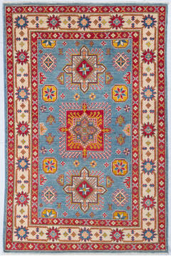 Afghan Kazak Light Blue Rectangle 4x6 ft Wool Carpet 148165
