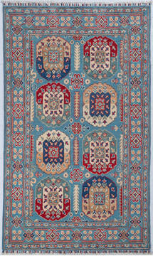 Afghan Kazak Light Blue Rectangle 4x6 ft Wool Carpet 148169