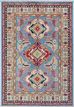 Afghan Kazak Light Blue Rectangle 4x6 ft Wool Carpet 148171