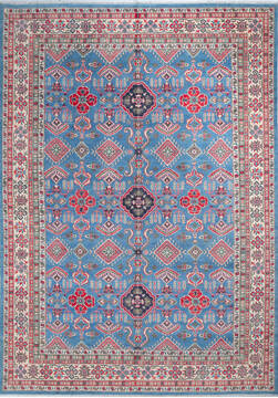 Afghan Kazak Light Blue Rectangle 10x14 ft Wool Carpet 148184