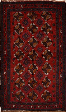 Afghan Baluch Red Rectangle 4x6 ft Wool Carpet 15179