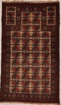 Afghan Baluch Beige Rectangle 3x5 ft Wool Carpet 15368