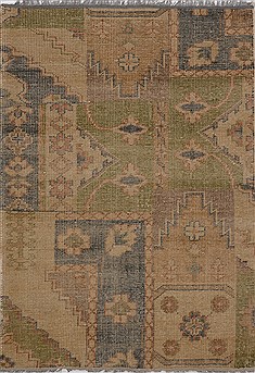 Indian Patchwork Green Rectangle 4x6 ft Wool Carpet 15559