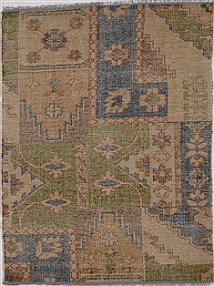 Indian Patchwork Green Rectangle 4x6 ft Wool Carpet 15560