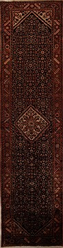 Persian Hamedan Black Runner 13 to 15 ft Wool Carpet 15742