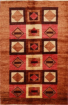 Pakistani Gabbeh Brown Rectangle 5x8 ft Wool Carpet 15810