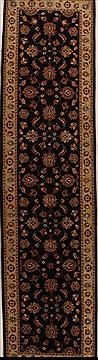 Pakistani Pishavar Black Runner 13 to 15 ft Wool Carpet 16018