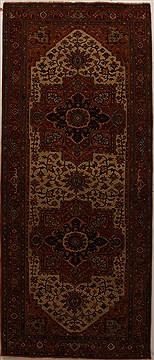 Indian Serapi Beige Runner 10 to 12 ft Wool Carpet 16041