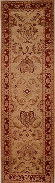 Pakistani Chobi Beige Runner 10 to 12 ft Wool Carpet 16251