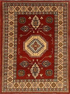 Pakistani Kazak Red Rectangle 7x10 ft Wool Carpet 16562