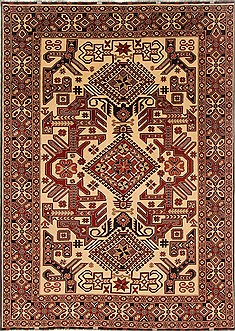Afghan Kazak Beige Rectangle 6x9 ft Wool Carpet 16567