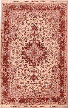 Persian Tabriz Beige Rectangle 7x10 ft Wool Carpet 16581