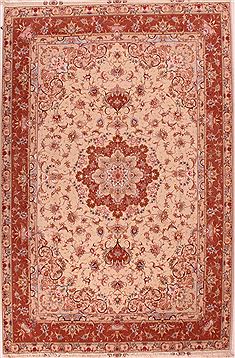 Persian Tabriz Beige Rectangle 7x10 ft Wool Carpet 16583