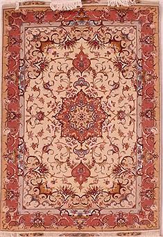 Persian Tabriz Beige Rectangle 3x5 ft Wool Carpet 16595