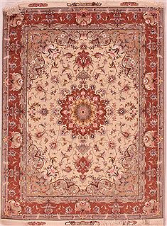 Persian Tabriz White Rectangle 5x7 ft Wool Carpet 16596