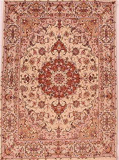 Persian Tabriz Beige Rectangle 5x7 ft Wool Carpet 16599